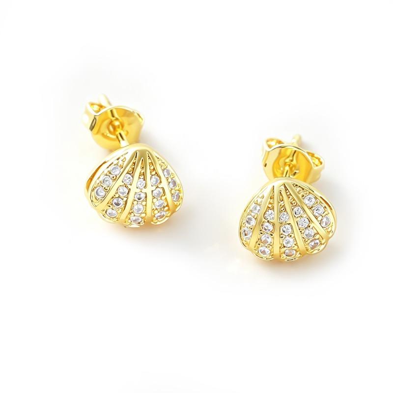 Embedded Zircon Double-layered Shell Stud Earrings - Luxurious and Exquisite Ear Accessories for Women
