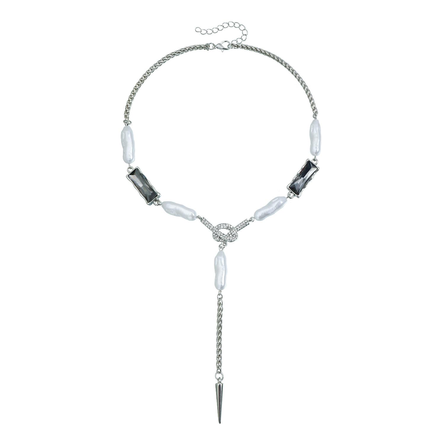 

Retro pearl black diamond bow necklace ins personalized versatile Y-shaped necklace