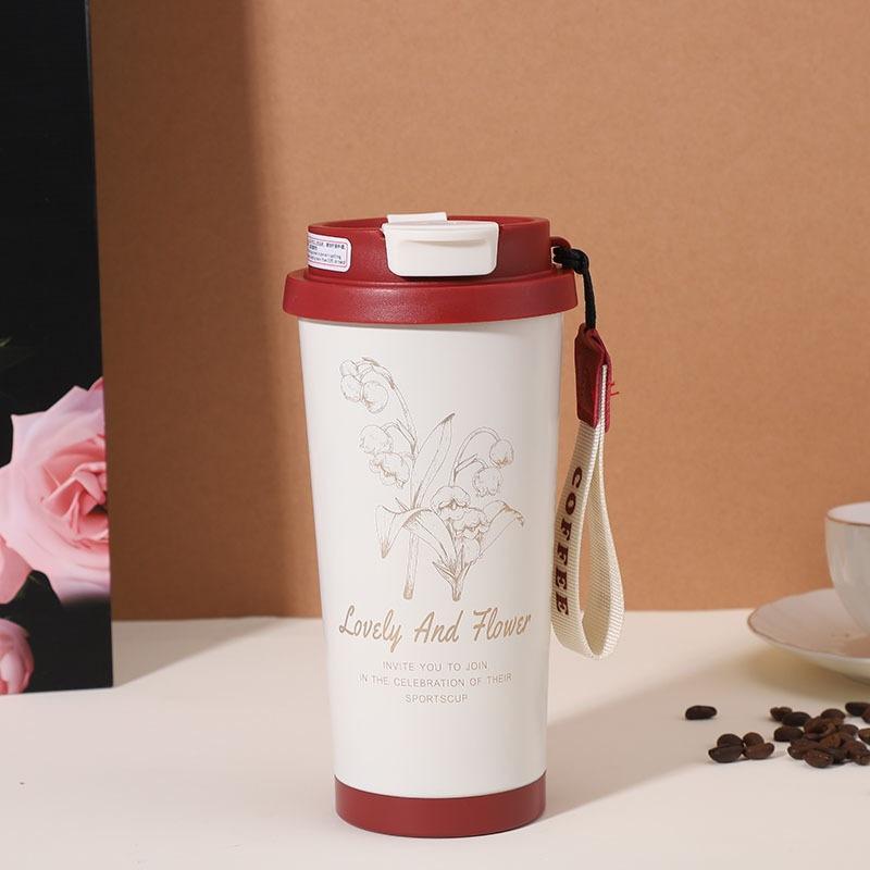 500Ml Stainless Steel Insulated Coffee Mug Portable Thermal Cup Travel Mug With Handle Women Coffee Cold&Hot Cup Vacuum Flask