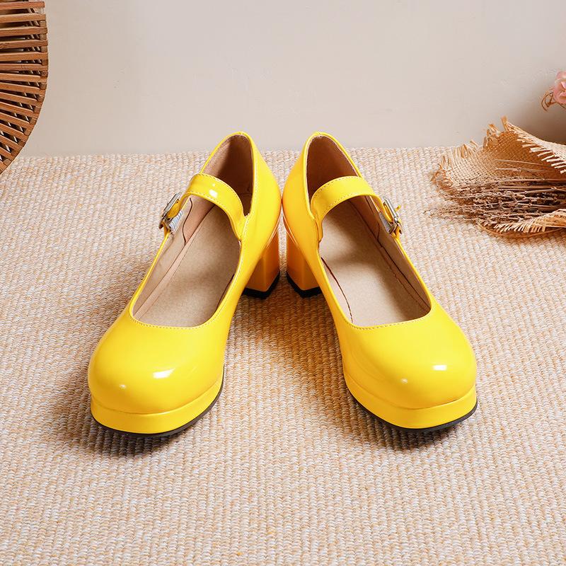 Women High Heels Girls Shoes Patent Leather Princess Lolita Shoes Fashion Girls Party Wedding Shoes Round Toe Ladies Pumps 30-43