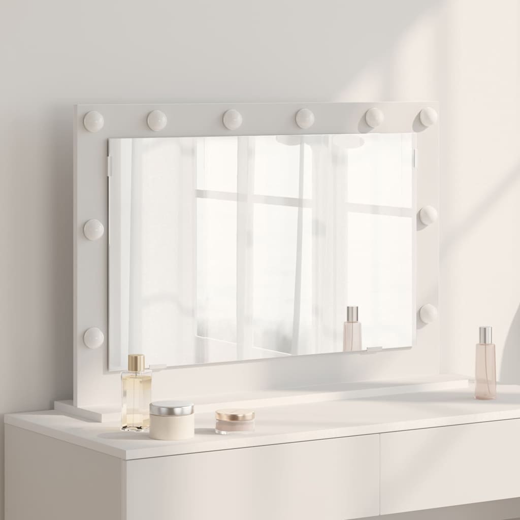 White Washbasin Mirror 80 x 15 x 18 cm Glass and Veneered Wood
