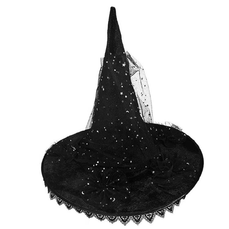Halloween Lace Witch Hat Unique Star Tulle Wizard Unique Costume Cosplay