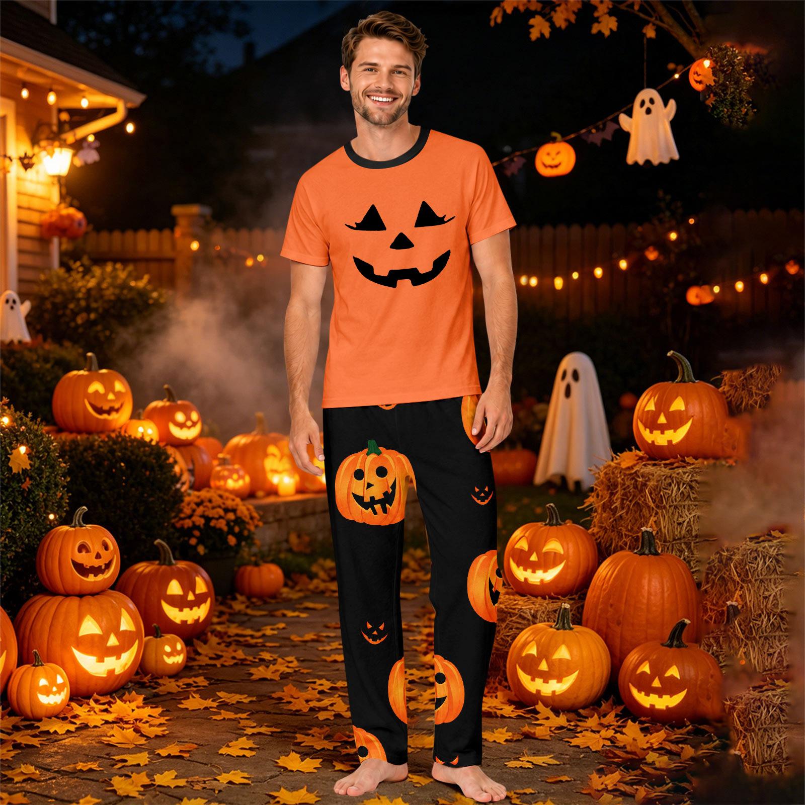 Matching Family Halloween Printed Short Sleeve Loungewear Set for Parents and Kids S
