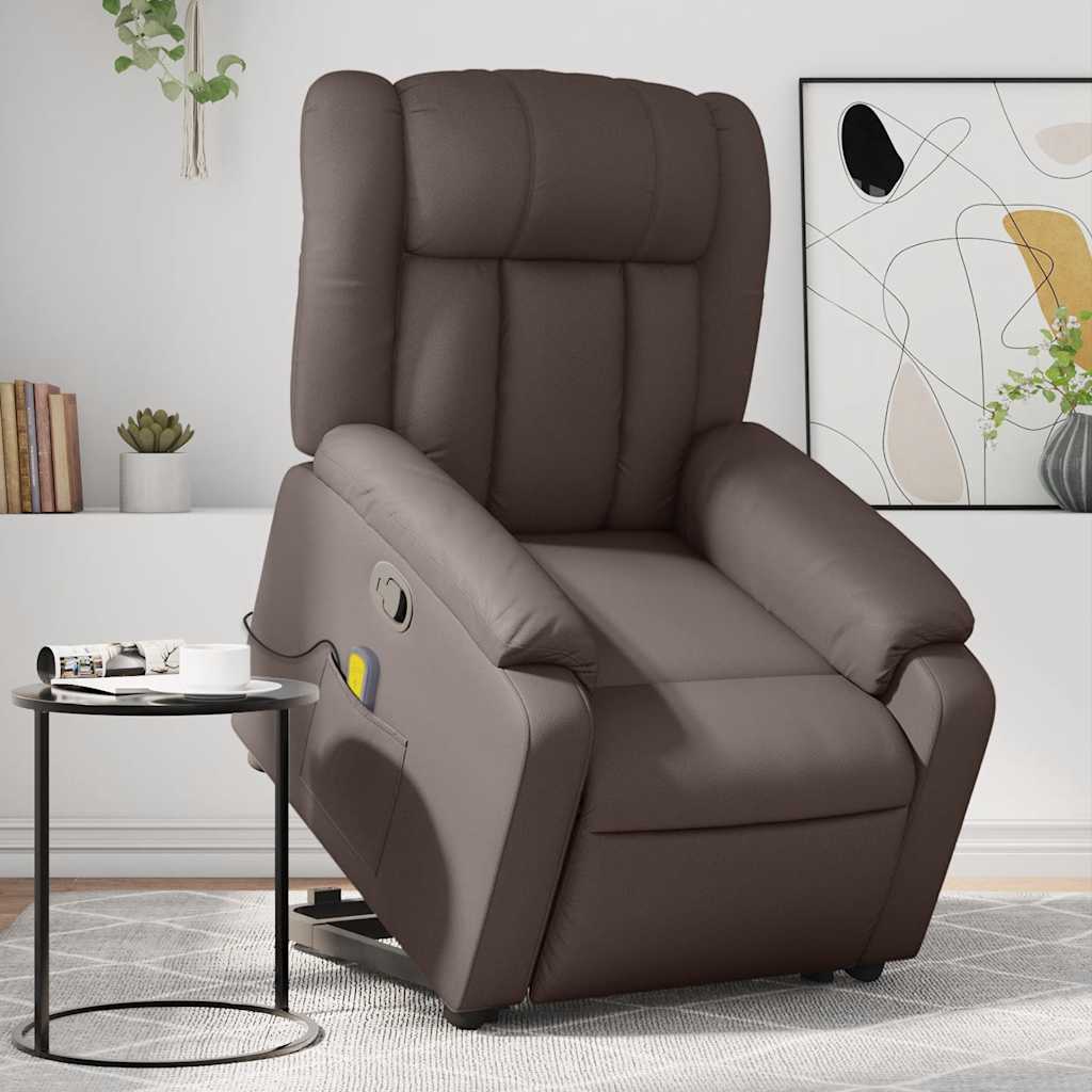 Recliner Chair with Lift Assist Brown Faux Leather