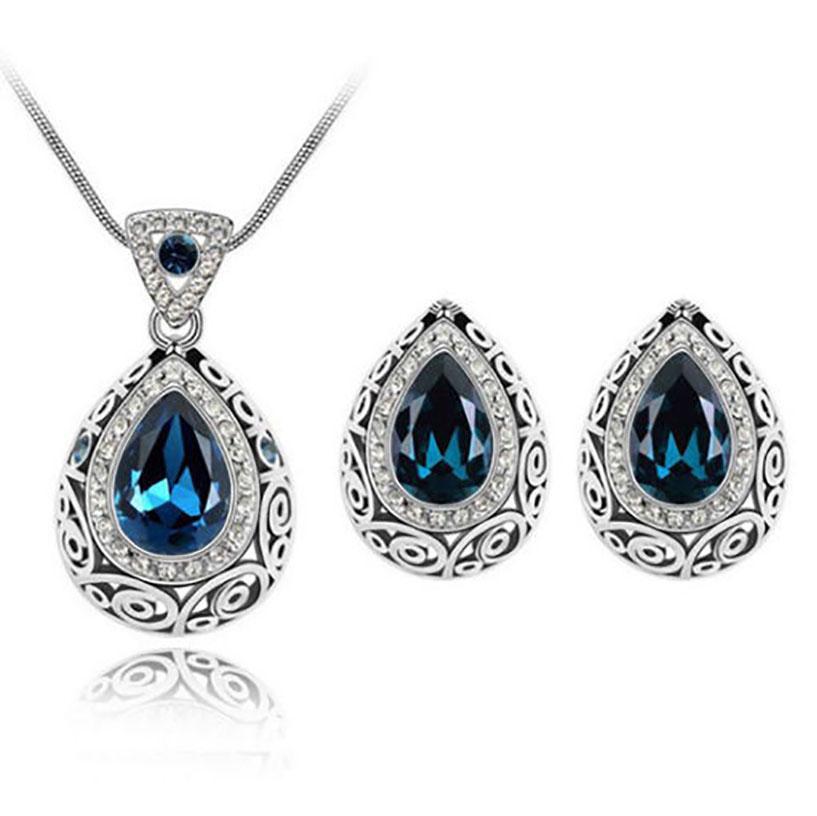 Fashion Women Purple Color Classic Genuine Pear Cut Pendant Necklace And Earring Set