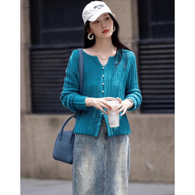 Damstickad tröja med rund hals i merinoullsblandning