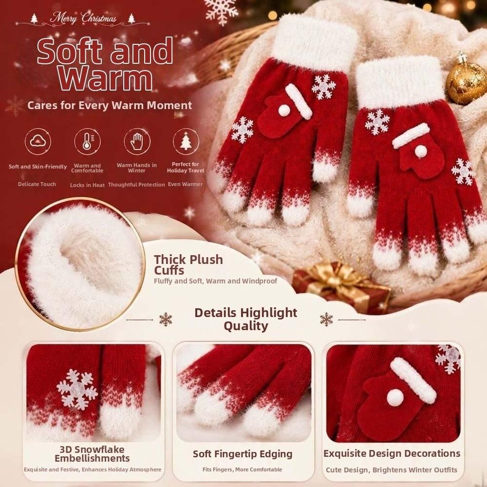 Red Green Winter Knit Mittens Knitted Woolen Full Finger Gloves Christmas Gloves  Party Wear