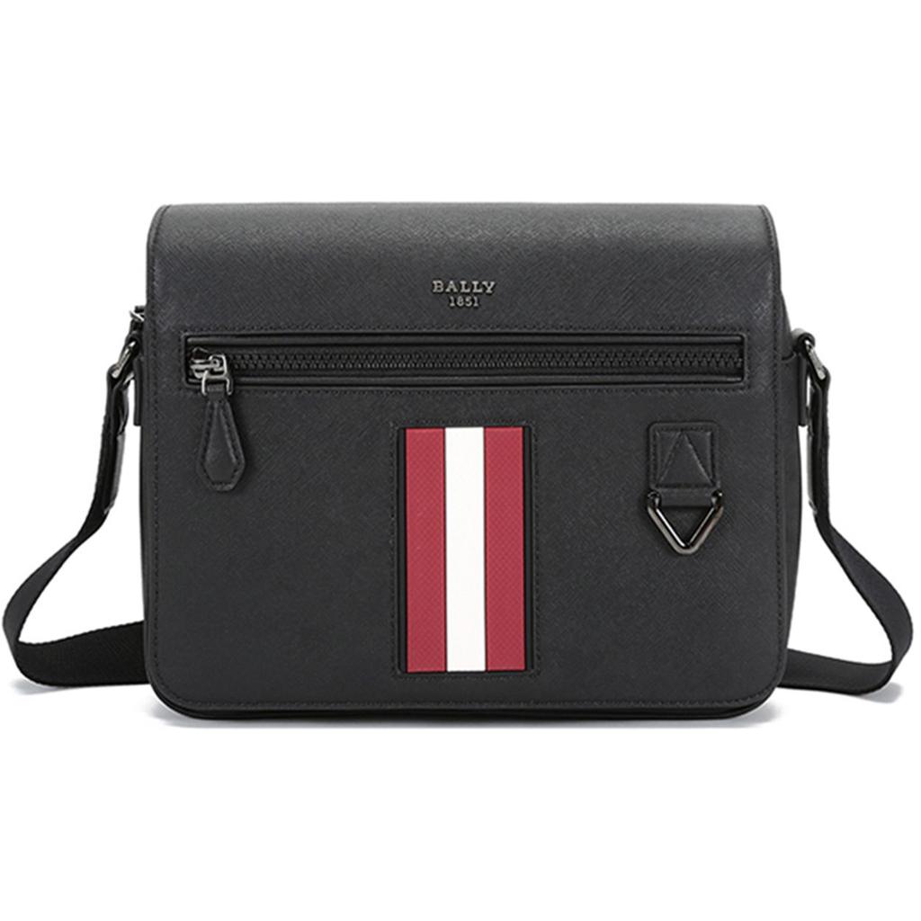 Bally Classic Leather Red And White Striped Messenger Bag Men Handbags Black MYLO-06
