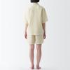MUJI Natural Lyocell Linen Pajamas FDB06A3S Light Yellow Stripe Size S Cool-to-the-Touch Short-Sleeve Women's