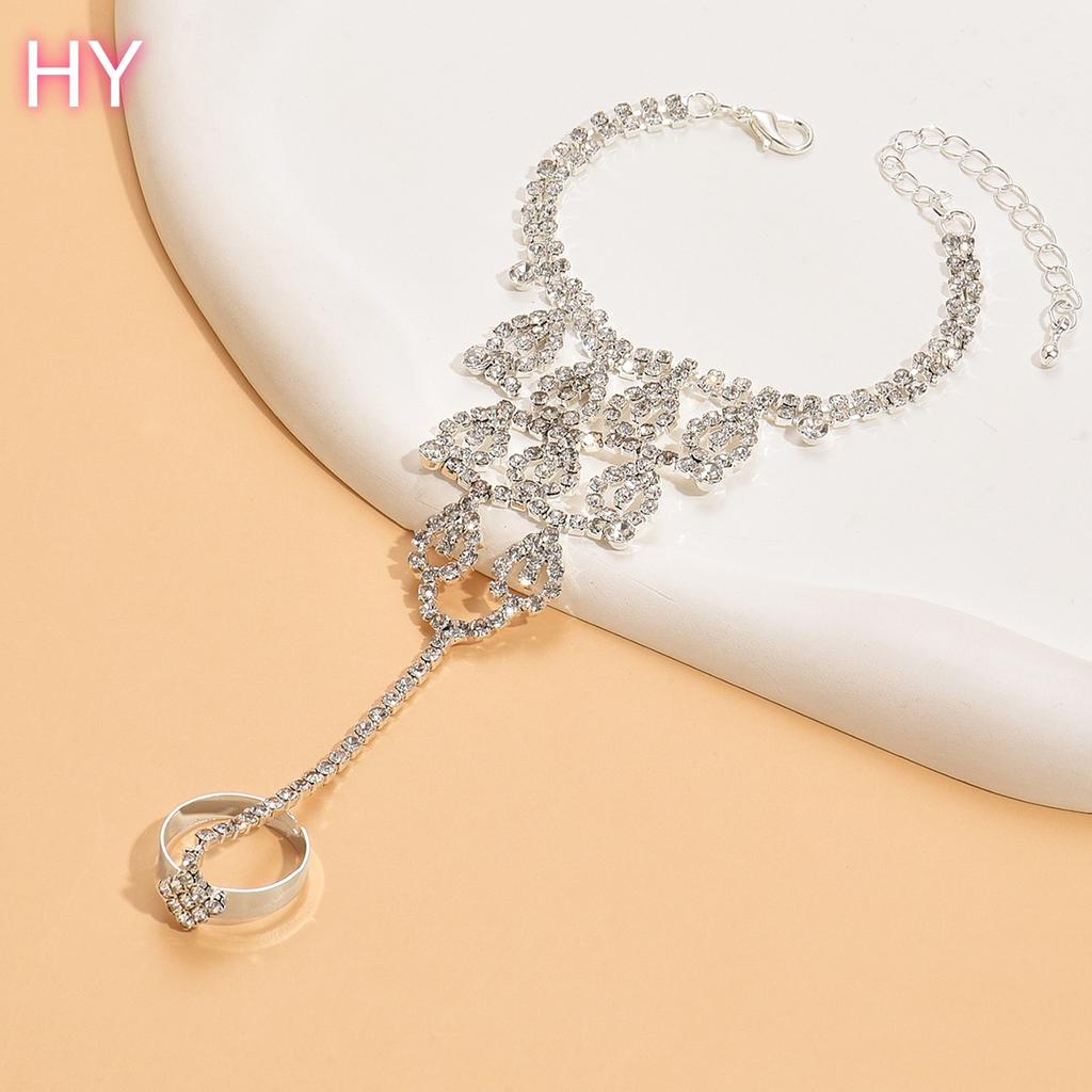 HY European and American Fashion Bridal Crystal Ring Bracelet 2026 Women Wedding Party Rhinestone Finger Chain Jewelry