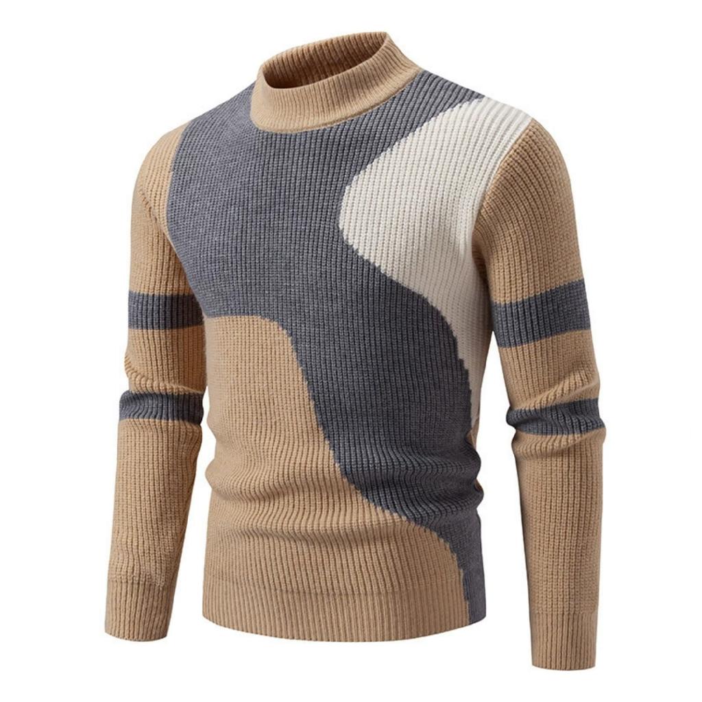 Men's Casual Semi-high Neck Two-tone Long-sleeved Pullover Base Knitted Sweater