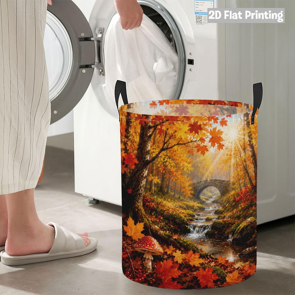 Collapsible Laundry Basket Large Round Waterproof Fabric Hamper Dirty Clothes Storage Bin Toy Organizer with Handles