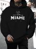 2026 Music Festival Summer New Arrival Unisex Casual Versatile Style Fashion Hoodie with  Tropical Print Combining Palm Trees and "MIAMI" Lettering, L