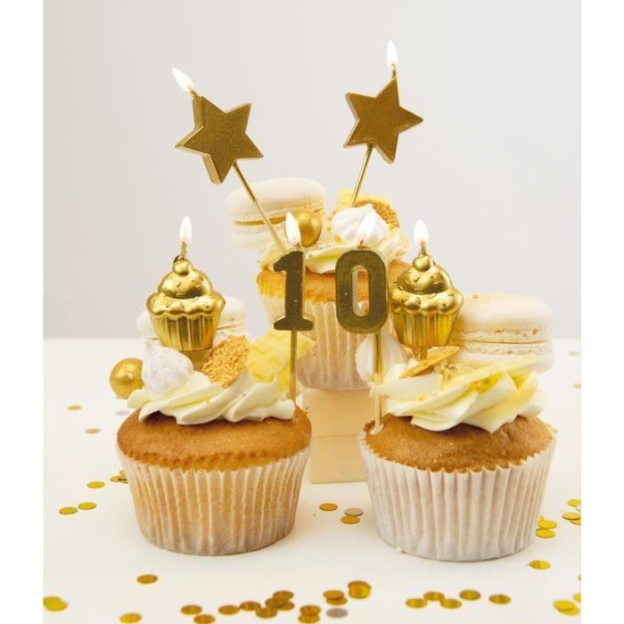 Paper Dreams 10th Birthday Cake Candles Wax/wood Gold 6 Pcs