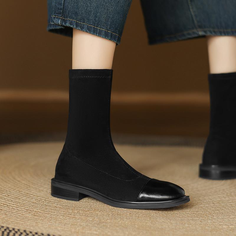 Krazing Po Microfiber Flock Winter Round Toe Size 33 Chelsea Boots Size 43 Zipper High Quality Low Heels Ankle Boots