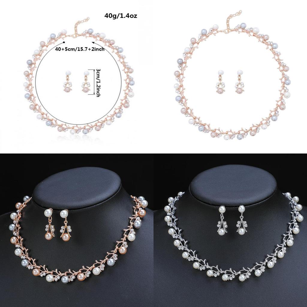 Vintage Artificial Pearl Necklace Earring Set With Alloy Pendants For Women