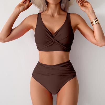 2 buc./set Set bikini femei cu decolteu în V căptușit fără sârmă Sutien cu talie înaltă pentru înot