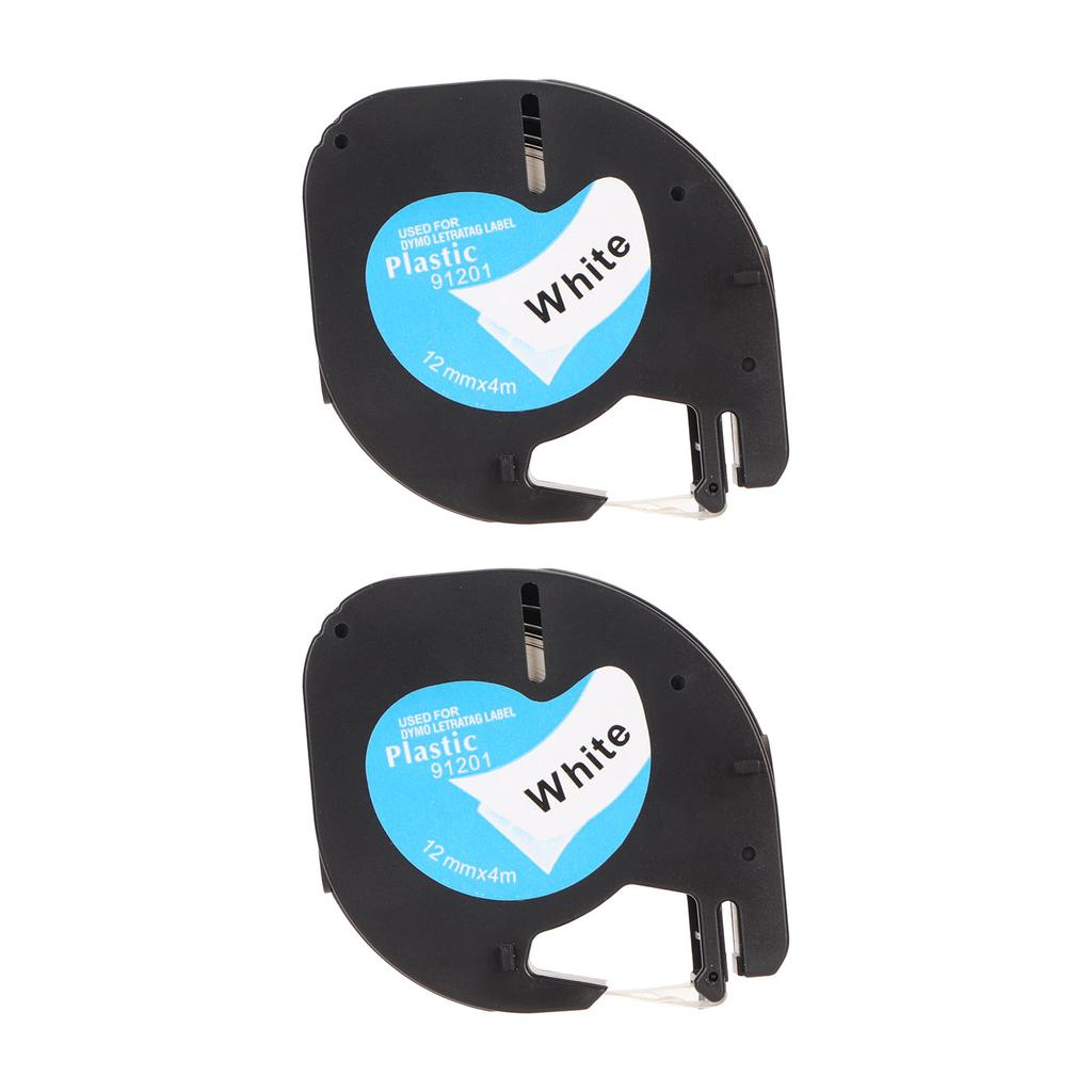2Pcs Label Maker Tape 12mm Wide 13ft Long Waterproof Oil Resistant Black On White Labeler Tape for
