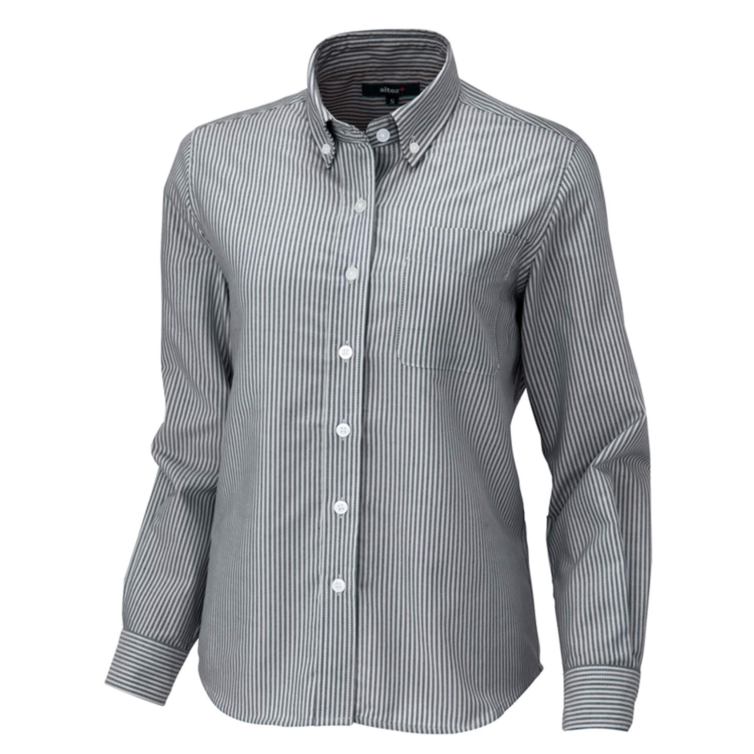 

AITOZ Long Sleeve Oxford Gray Size AZ7871 104 Women s Button-Down Shirt, Stripe, 4L,
