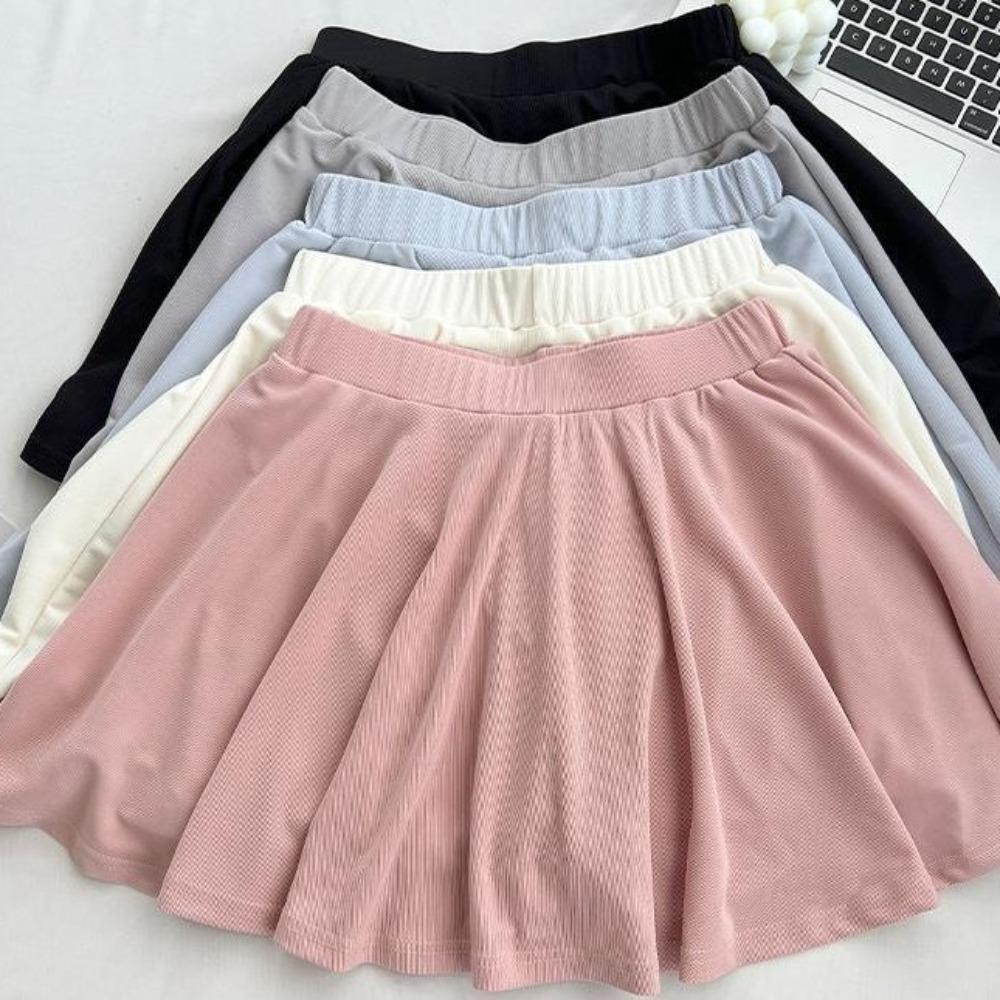 Ice Silk Skirts with Safty Pants Straight A-line Mini Skirt Simple Pleated Skirts Women  Female