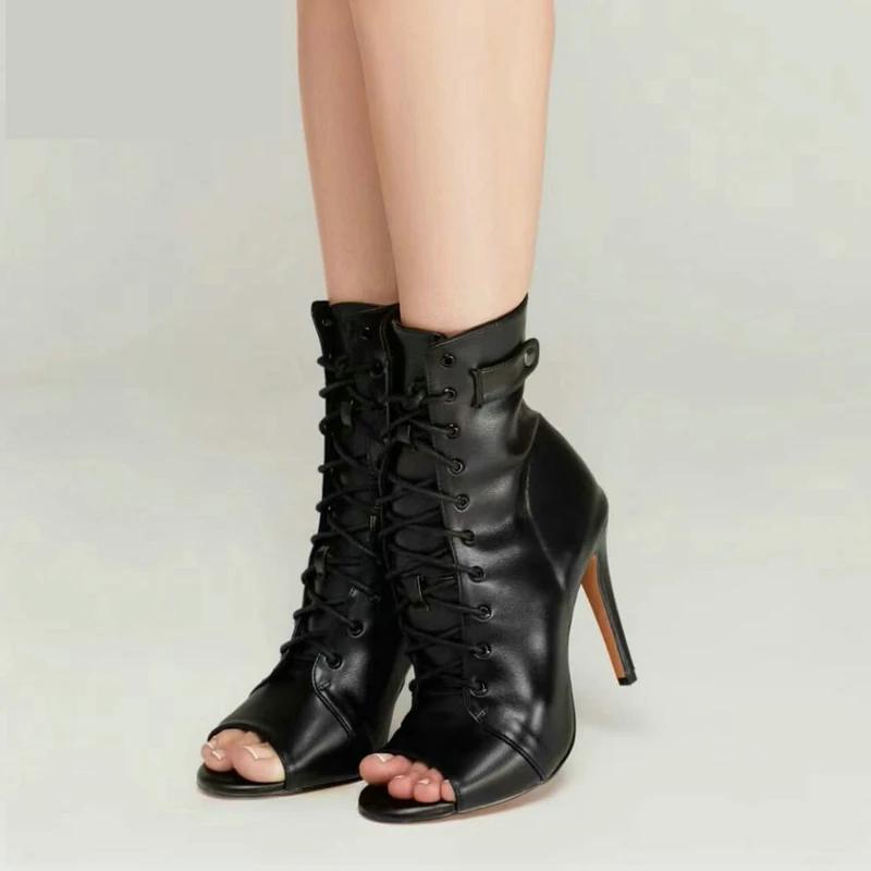 Women's Black Peep-Toe High Heel Stilettos  New Fashion Brand Party Boots for Ballroom Latin Jazz Dance Sexy Party Shoes