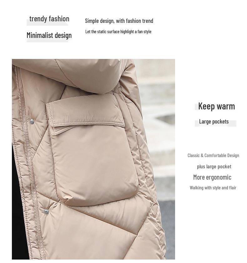 Palton de Bumbac cu Glugă pentru Femei, Lungime Medie - Iarnă 2023, Croială Largă, Gros, Peste Genunchi, Jachetă Mărimi Mari