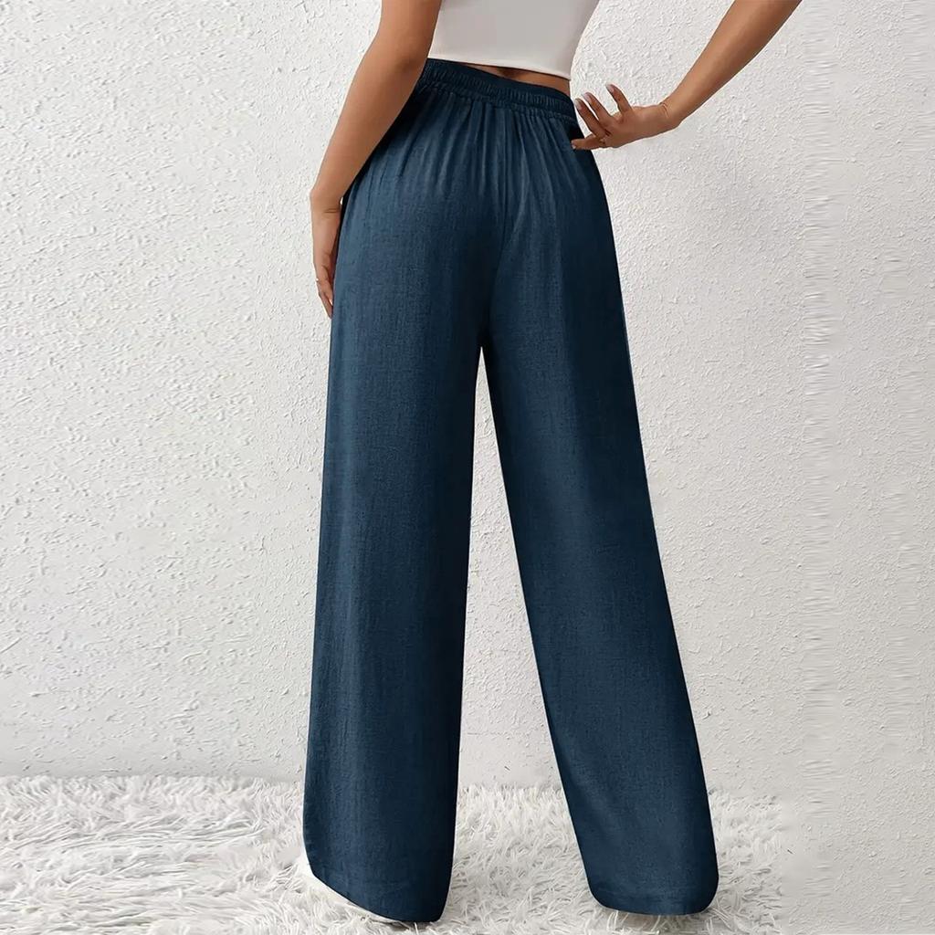 Women's Casual Solid Color High-waisted Wide-leg Pants