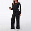 Cross-border two-piece set women's 2025 autumn new fashion casual straight-leg pants temperament loose V-neck pit strip knitted cover