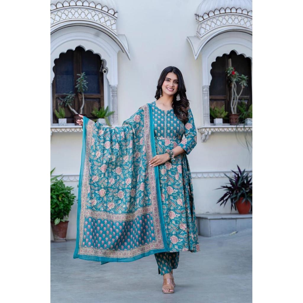 Women Bollywood Anarkali Kurta Pant Dupatta Set Designer Party Wear Kurti Dress VFP-1838a