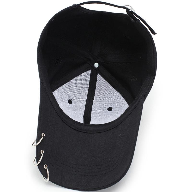 Baseball Cap Women Men Unisex Trendy Metal Rings Black Hip Hop Fashion Caps Sun Protect Hat Spring Autumn Sunshade Korean Casual