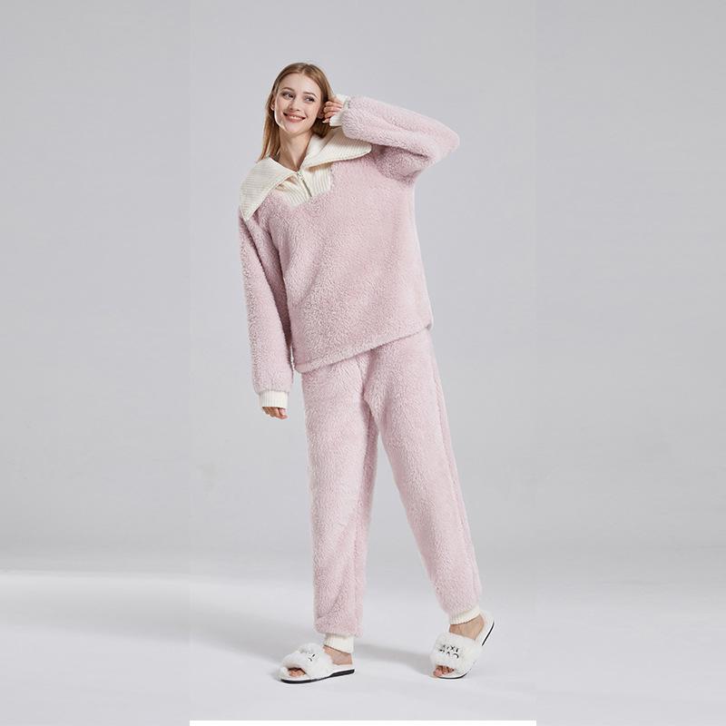 

Плюс размер женская высококачественная теплая домашняя одежда осень и зима длинный рукав коралловый бархат толстый пижамный комплект XL розовый