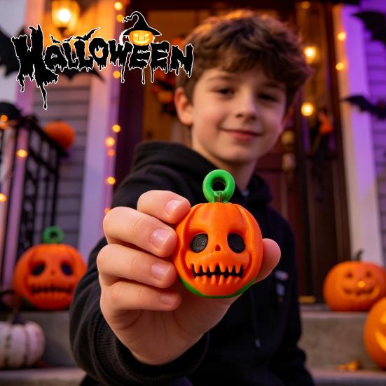 3D Printed Pumpkin Toy Rotating Halloween Fidget Toy, Stress Relief Ghost Face Reduction Spinner, for Keychain Pendant Themed Desk Toys
