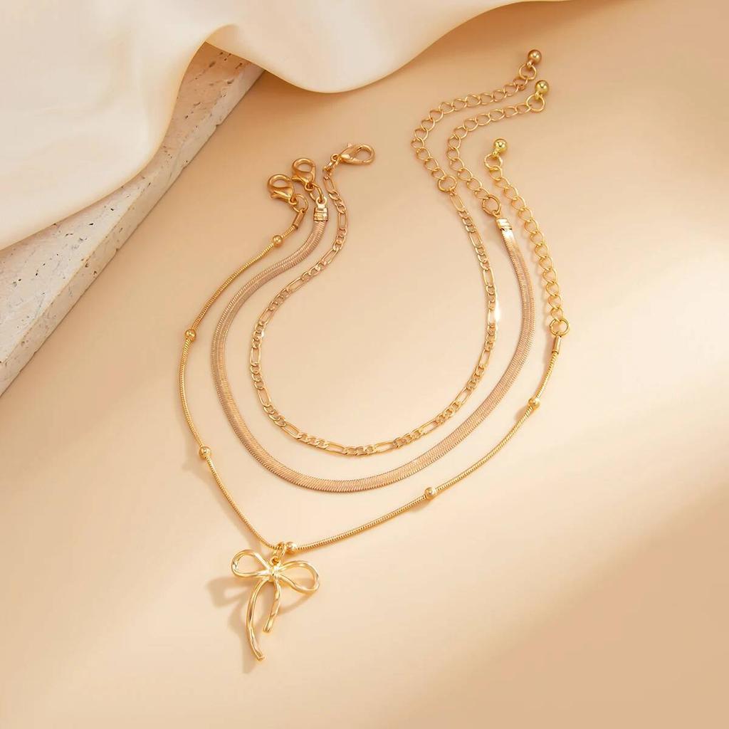 Salircon 3Pcs/Set Boho Summer Beach Thin Chain Anklets Women Trendy Simple Bowknot Ankle Chain Barefoot Foot Jewelry Accessories