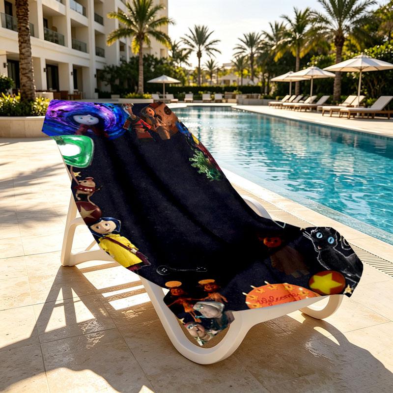 Coraline Print Beach Towel Design, Soft, Lightweight. for Home Bathroom, Spa, Pool, Yoga, Surfing, Camping, Gift for Family, Friend