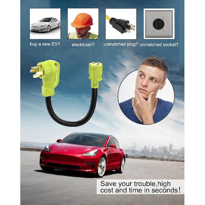 ETL Listed EV Plug Adapter For Tesla Motors/Gen 2, NEMA 14-50P Male To 6-20/15R Female Adapter With Grip Handle, 1.5FT Heavy Duty 50 Amp To 20 Amp