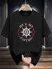 Niuwang Selection  T-shirt - Black Casual Graphic Print Tee with "HE's MY CAPTAIN" Nautical Design