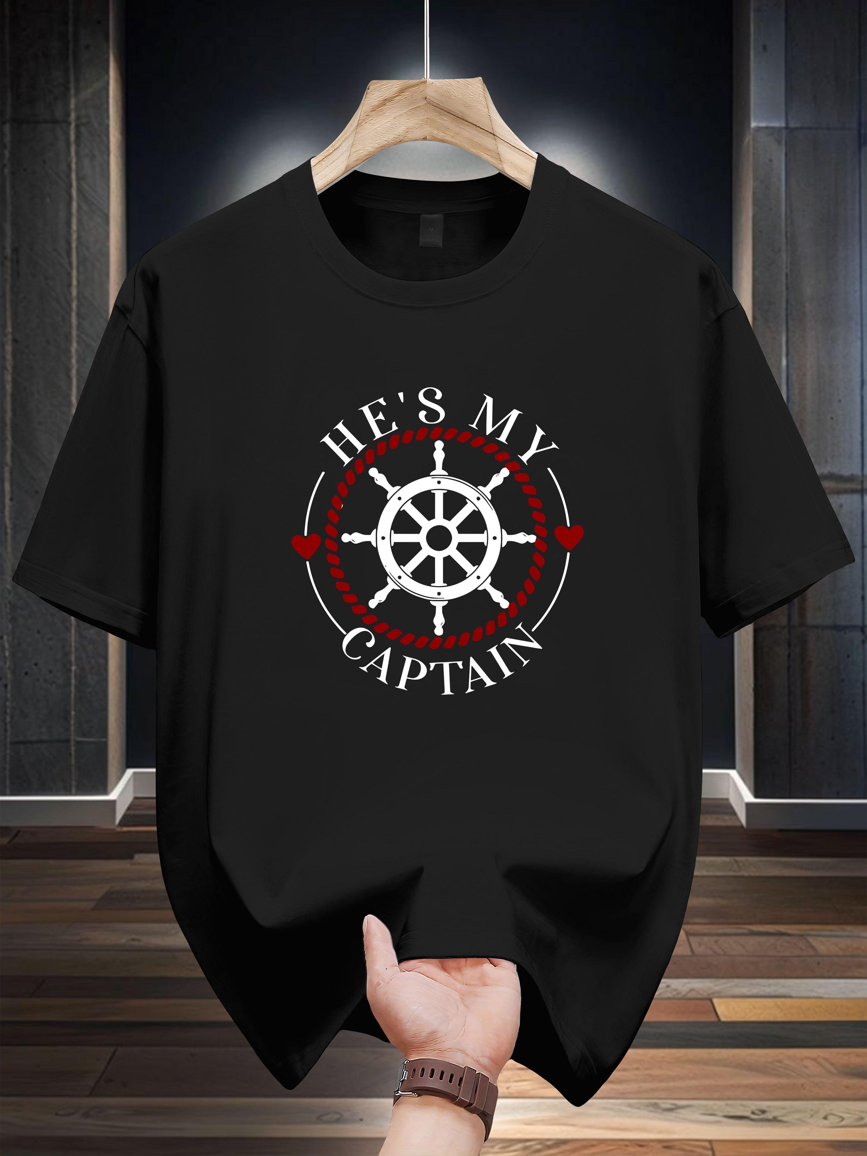 

Niuwang Selection T-shirt - Black Casual Graphic Print Tee with HE s MY CAPTAIN Nautical Design M