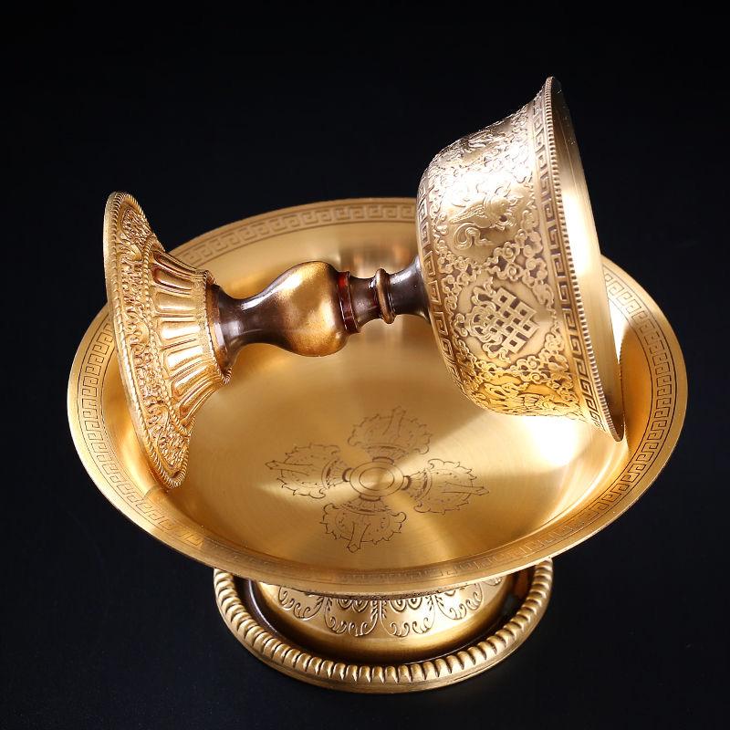 Buddhist Guardian Protecting Dharma Cup Handicraft Embossed Bronze Tibetan Tribute Buddhism Plate Home Gift Indoor Decorative