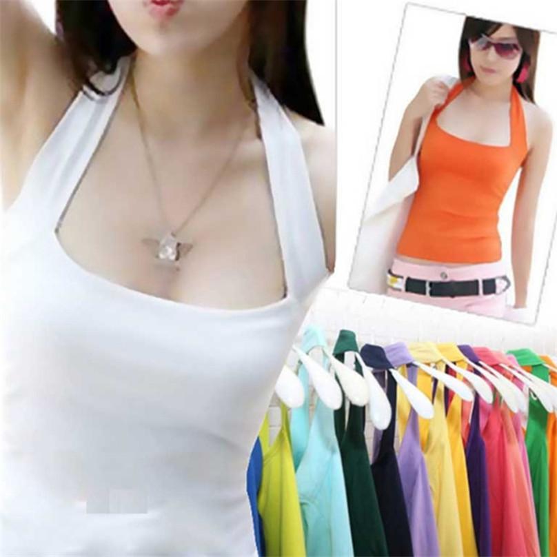 

Летние женщины Halterneck Vest Сексуальный Сплошной цвет Без рукавов Футболка Топы