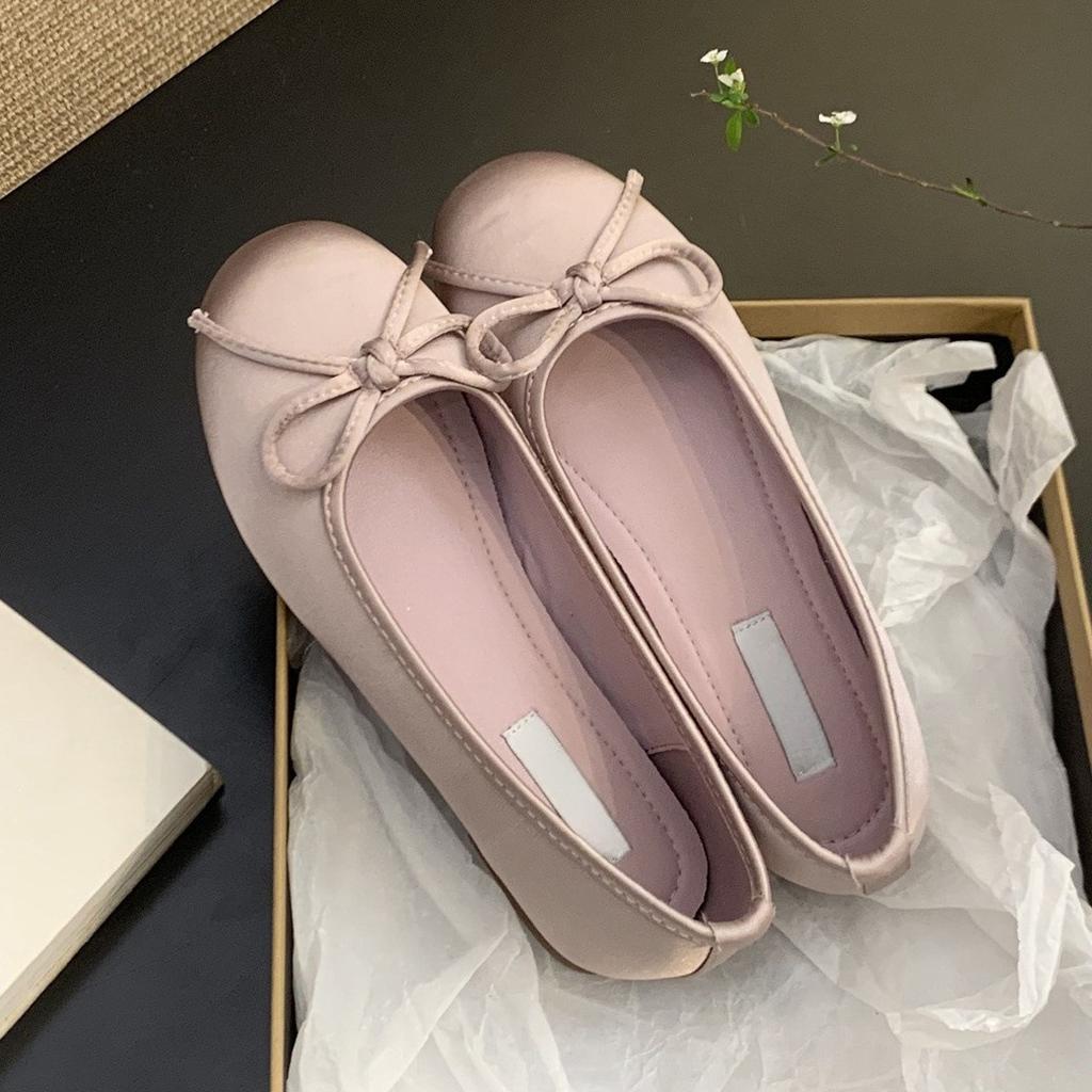 Red shallow single shoes women's new retro gentle round head ballet flat beanie shoes