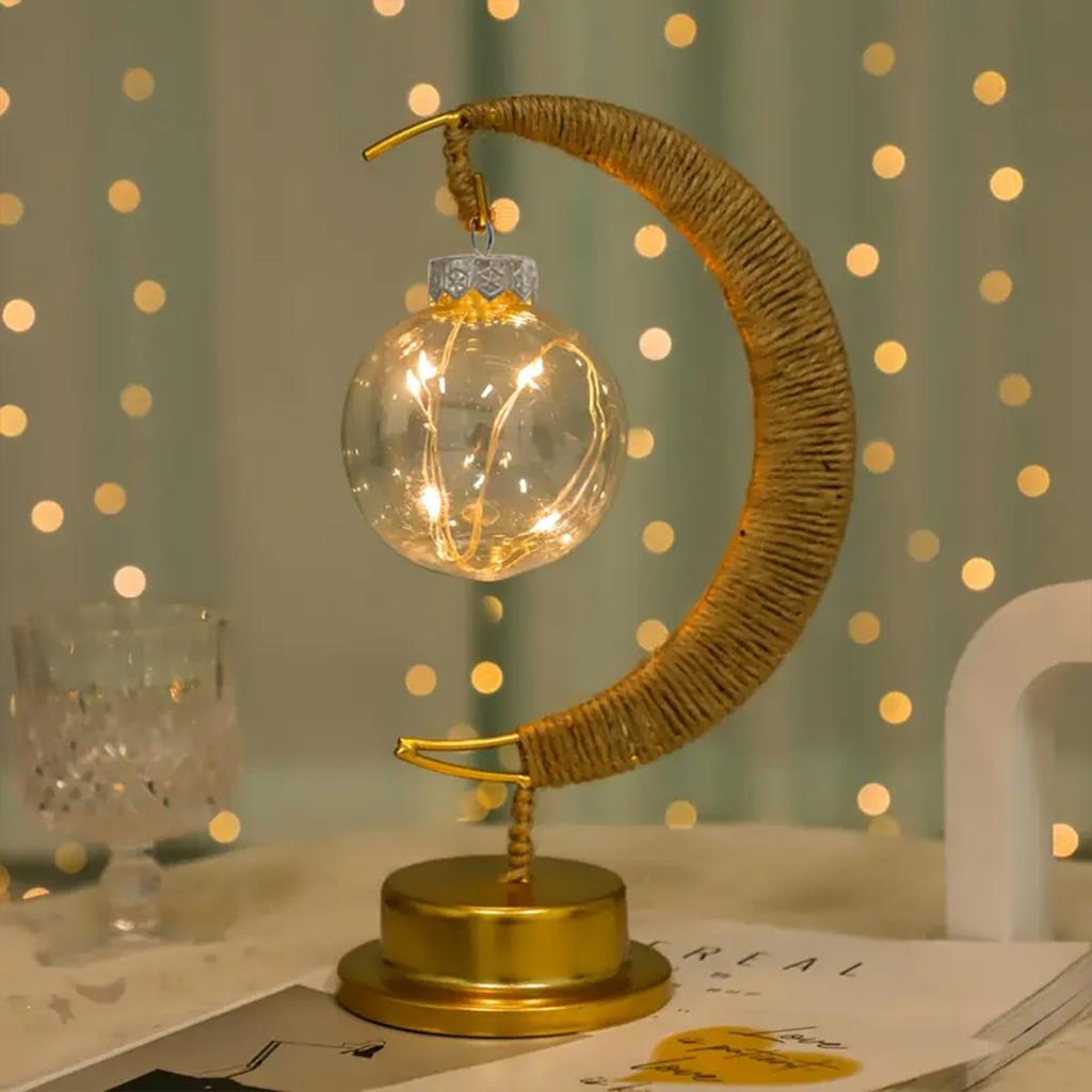 1pc LED Ironwork Rope Star Moon Lamp Bedroom Decorative Light Suitable For Holiday Home Ramadan Dining Table Eid Festival Decor
