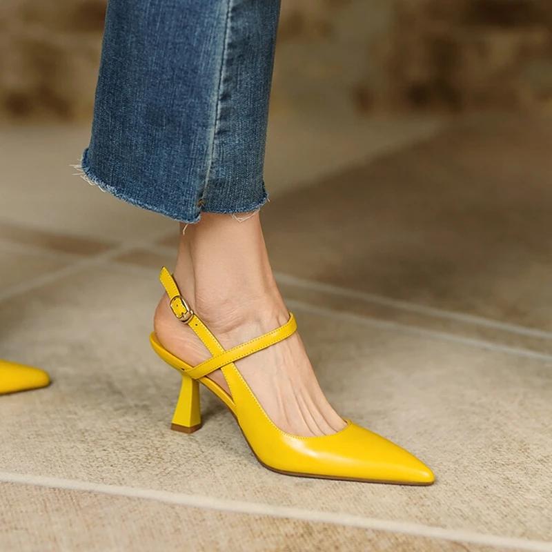 Fashion Summer Women Shoes Pointed Toe Thin Heel Women Sandals Genuine Leather Shoes for Women High Heels Party Shoes Zapatos Mujer