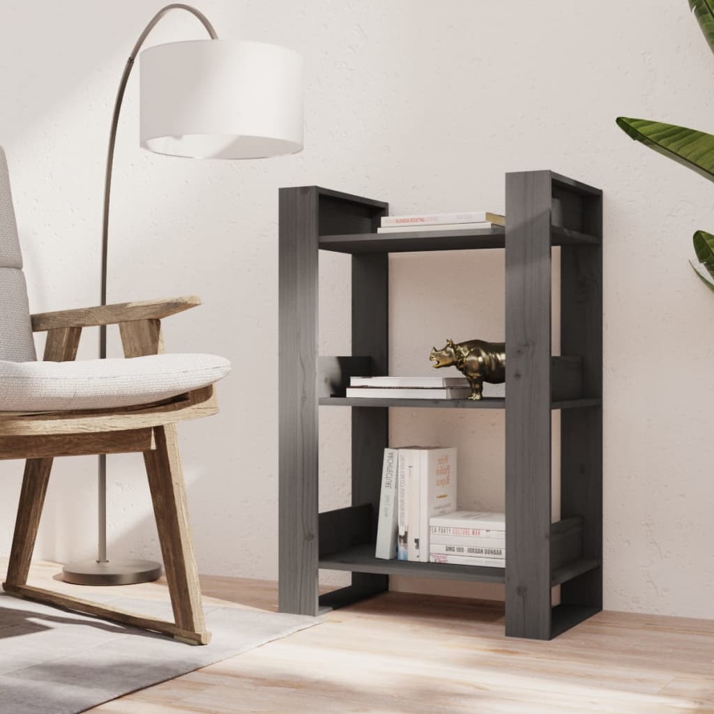 Bookshelf Room Divider Grey 60 x 35 x 91 cm Solid Pine Wood