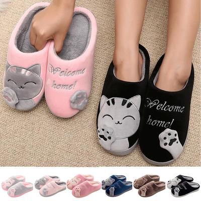 New Indoor Home Couple Cute Cartoon Plus Velvet Non-slip Soft Bottom Cotton Slippers