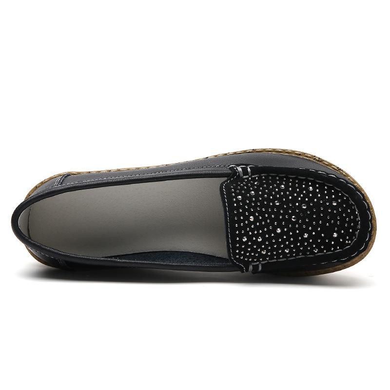 Women Wedge Heels Leather Platform Shoes Non-slip Casual Walking Shoes Slip-on Low-cut Loafers Elegant Mother Shoes