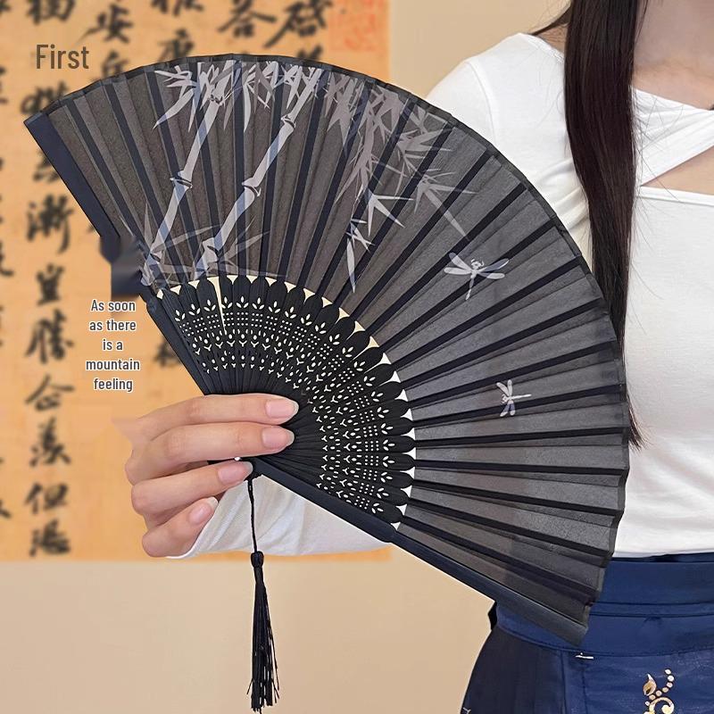 Vintage Faltfächer aus Bambus für Hanfu-Tanz - Chinesischer Stil Damen Sommeraccessoire