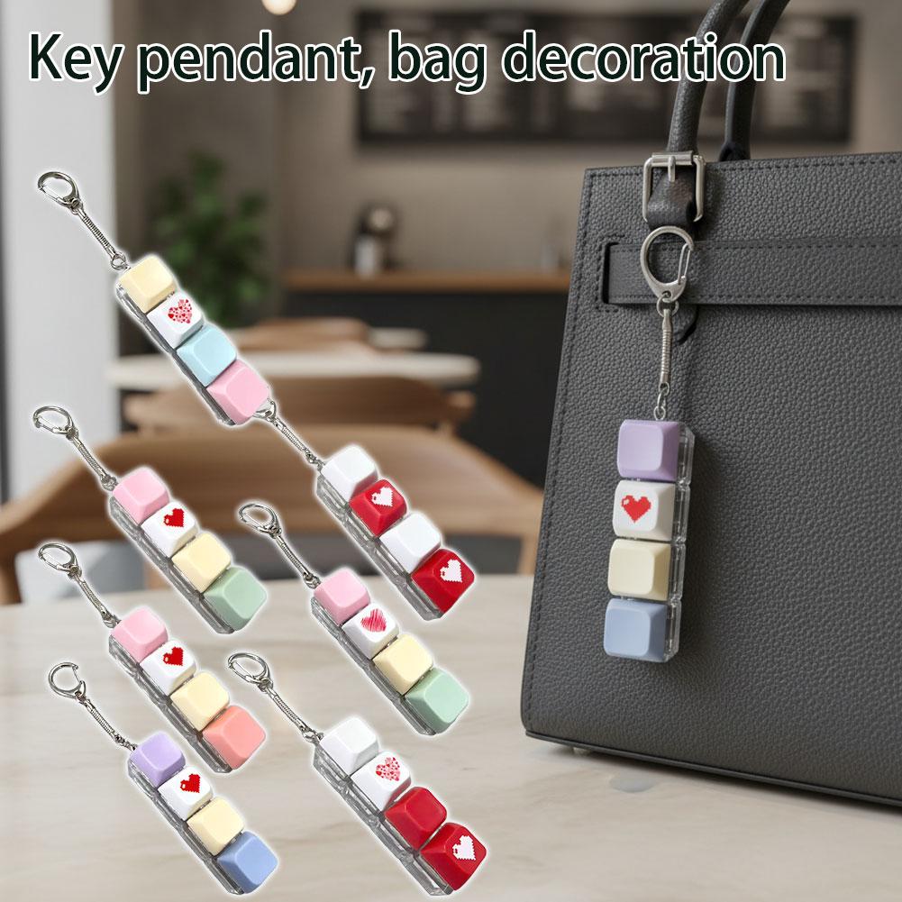 Relaxing 4 Keys Fidget Keychain Key Button Stress Relief Clicker Toy Pendant Keycap Pass The Time Finger Keyboard Cap for Adult