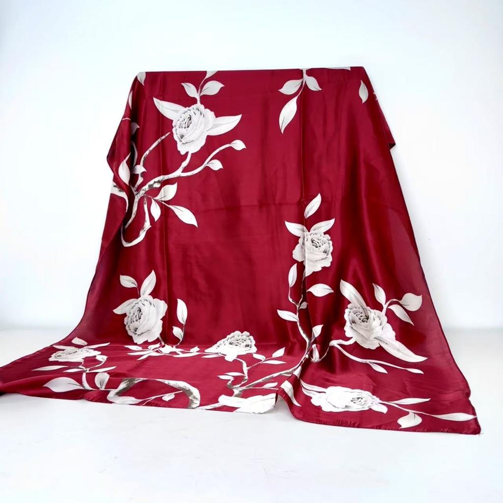 Red flower spring and summer 91x181 extended thin printed silk scarf imitation silk scarf fashionable and versatile