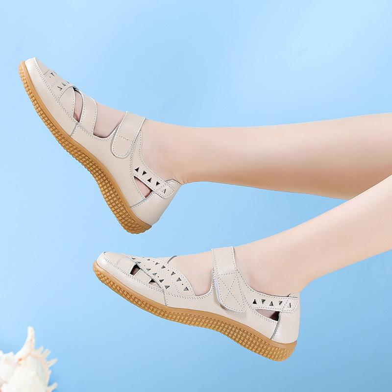 Sandals Summer Breathable Leather Slippers Women Fashion Non-Slip Casual Roman Shoes Ladies Sandals On Sale Off White Shose