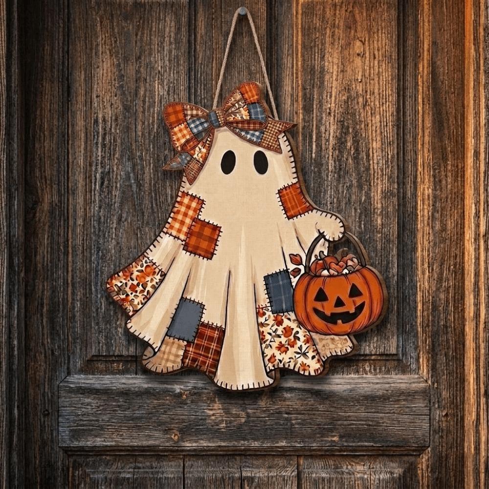 Cartoon Pattern Ghost Door Hanging Rustic Style Halloween Hanging Plaque Front Door
